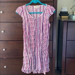 Pink Rose Patterned Cap Sleeve Mini Dress